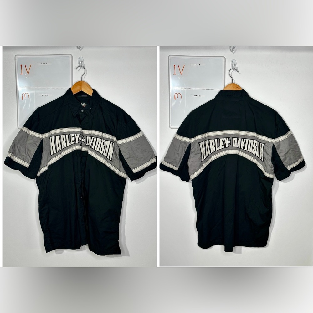 Harley-Davidson Black and Gray Logo Panel Short Sleeve Shirt